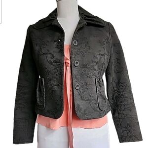 NWOT Vintage Y2K More Dash Than Cash Cropped Black Brocade Blazer, 2P Retro 40s